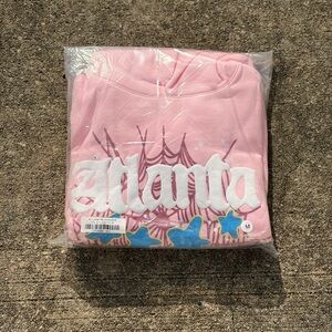 SP5DER Pink 'Atlanta' Graphic Hoodie with Blue Star Accents